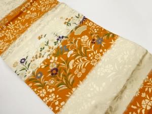 横段に扇・秋草模様織出し名古屋帯